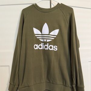 Adidas Khaki Green Crewneck with White Logo